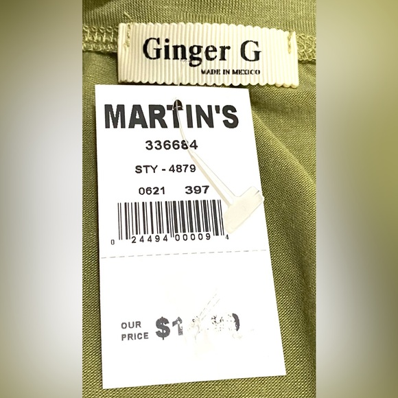 Ginger G Womens M Solid Olive Green Short Sleeve Top Comfy Classic Boho-chic - Picture 8 of 10